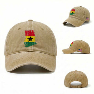 Vintage Ghana Map Flag Washed Cotton Baseball Cap Distressed Proud Ghanaian Heritage African Pride