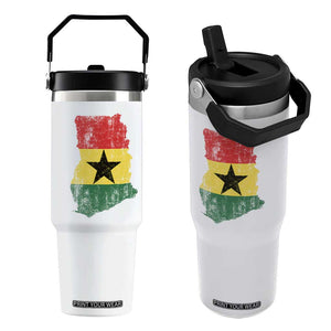 Vintage Ghana Map Flag Flip Straw Tumbler Distressed Proud Ghanaian Heritage African Pride