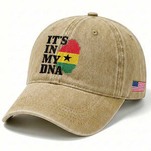Its In My DNA Ghana Washed Cotton Baseball Cap Fingerprint Flag Proud Ghanaian Heritage Ghanese Roots