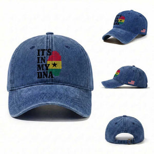 Its In My DNA Ghana Washed Cotton Baseball Cap Fingerprint Flag Proud Ghanaian Heritage Ghanese Roots