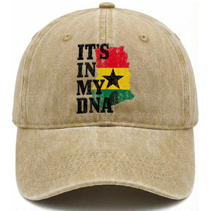 Its In My DNA Ghana Washed Cotton Baseball Cap Proud Ghanaian Heritage Ghanese Roots Vintage Ghana Map Flag
