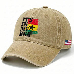 Its In My DNA Ghana Washed Cotton Baseball Cap Proud Ghanaian Heritage Ghanese Roots Vintage Ghana Map Flag