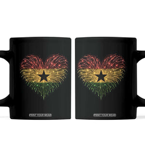 Ghana Flag Heart Ghanaian Flag Coffee Mug Heart Fireworks Patriotic Independence Day Celebration Graphic