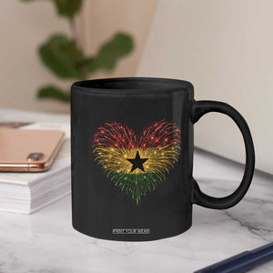Ghana Flag Heart Ghanaian Flag Coffee Mug Heart Fireworks Patriotic Independence Day Celebration Graphic