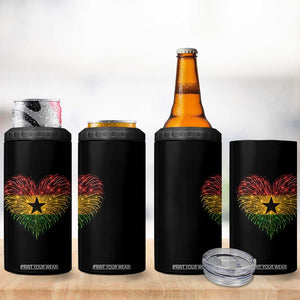 Ghana Flag Heart Ghanaian Flag 4 in 1 Can Cooler Tumbler Heart Fireworks Patriotic Independence Day Celebration Graphic