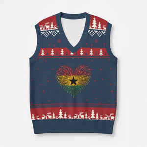Ghana Flag Heart Ghanaian Flag V-Neck Knit Sweater Vest Heart Fireworks Patriotic Independence Day Celebration Graphic