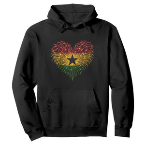 Ghana Flag Heart Ghanaian Flag Hoodie Heart Fireworks Patriotic Independence Day Celebration Graphic