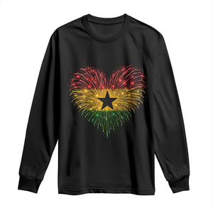 Ghana Flag Heart Ghanaian Flag Long Sleeve Shirt Heart Fireworks Patriotic Independence Day Celebration Graphic