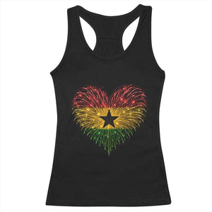 Ghana Flag Heart Ghanaian Flag Racerback Tank Top Heart Fireworks Patriotic Independence Day Celebration Graphic