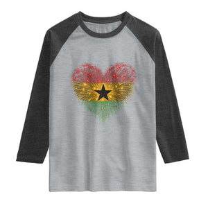 Ghana Flag Heart Ghanaian Flag Raglan Shirt Heart Fireworks Patriotic Independence Day Celebration Graphic