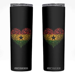 Ghana Flag Heart Ghanaian Flag Skinny Tumbler Heart Fireworks Patriotic Independence Day Celebration Graphic