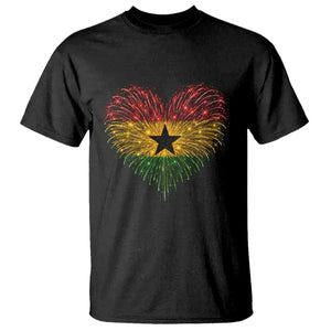 Ghana Flag Heart Ghanaian Flag T Shirt Heart Fireworks Patriotic Independence Day Celebration Graphic