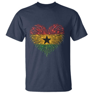 Ghana Flag Heart Ghanaian Flag T Shirt Heart Fireworks Patriotic Independence Day Celebration Graphic