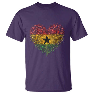 Ghana Flag Heart Ghanaian Flag T Shirt Heart Fireworks Patriotic Independence Day Celebration Graphic