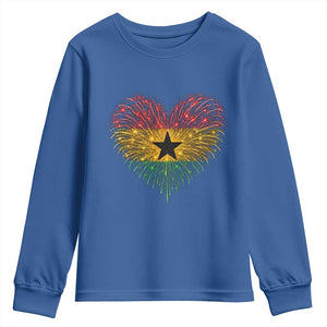 Ghana Flag Heart Ghanaian Flag Youth Sweatshirt Heart Fireworks Patriotic Independence Day Celebration Graphic
