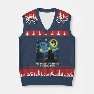 107 Days of Hope Thank You Kamala V-Neck Knit Sweater Vest Cat Starry Night Van Gogh Comma La Harris TS10 Navy Red Print Your Wear