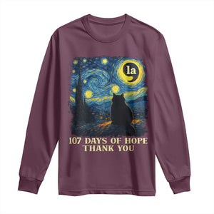107 Days of Hope Thank You Kamala Long Sleeve Shirt Cat Starry Night Van Gogh Comma La Harris TS10 Maroon Print Your Wear