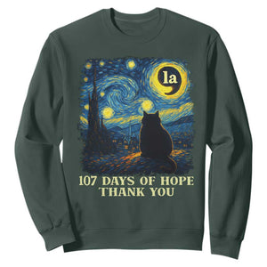 107 Days of Hope Thank You Kamala Sweatshirt Cat Starry Night Van Gogh Comma La Harris TS10 Dark Forest Green Print Your Wear