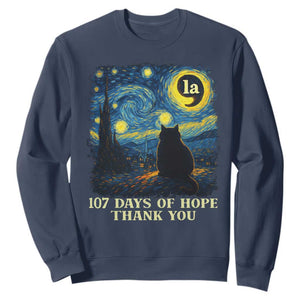 107 Days of Hope Thank You Kamala Sweatshirt Cat Starry Night Van Gogh Comma La Harris TS10 Navy Print Your Wear