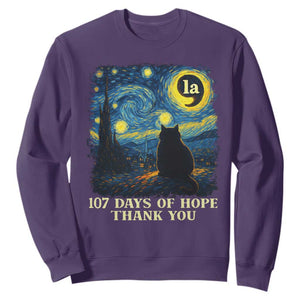 107 Days of Hope Thank You Kamala Sweatshirt Cat Starry Night Van Gogh Comma La Harris TS10 Purple Print Your Wear