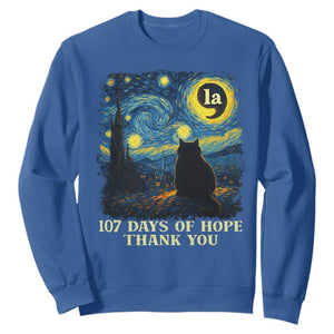 107 Days of Hope Thank You Kamala Sweatshirt Cat Starry Night Van Gogh Comma La Harris TS10 Royal Blue Print Your Wear