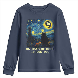 107 Days of Hope Thank You Kamala Youth Sweatshirt Cat Starry Night Van Gogh Comma La Harris TS10 Navy Print Your Wear