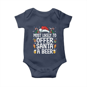 Family Matching Christmas Baby Onesie Most Likely To Christmas To Offer Santa A Beer TS10 Navy Print Your Wear