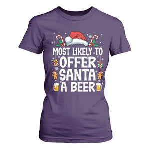 Family Matching Christmas T Shirt For Women Most Likely To Christmas To Offer Santa A Beer TS10 Purple Print Your Wear