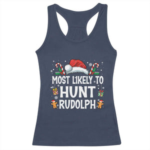 Family Matching Christmas Racerback Tank Top Most Likely To Hunt Rudolph TS10 Navy Print Your Wear