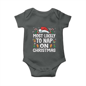 Family Matching Christmas Baby Onesie Most Likely To Nap On Xmas TS10 Dark Heather Print Your Wear