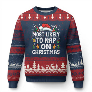 Family Matching Xmas Ugly Christmas Sweater Most Likely To Nap On Xmas TS10 Navy Red Print Your Wear