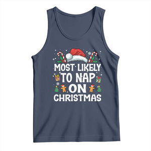 Family Matching Christmas Tank Top Most Likely To Nap On Xmas TS10 Navy Print Your Wear