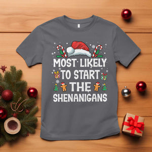 Family Matching Christmas T Shirt Most Likely To Start All The Shenanigans TS10 Charcoal Print Your Wear