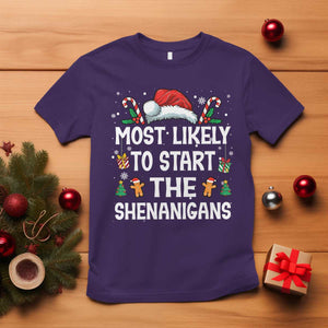 Family Matching Christmas T Shirt Most Likely To Start All The Shenanigans TS10 Purple Print Your Wear