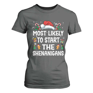 Family Matching Christmas T Shirt For Women Most Likely To Start All The Shenanigans TS10 Dark Heather Print Your Wear