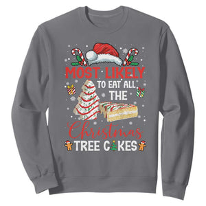 Funny Christmas Squad Sweatshirt Most Likely To Eat All The Christmas Tree Cakes TS10 Charcoal Print Your Wear