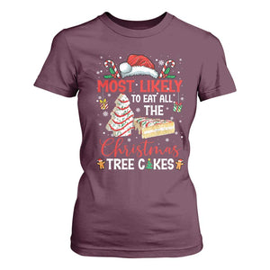 Funny Christmas Squad T Shirt For Women Most Likely To Eat All The Christmas Tree Cakes TS10 Maroon Print Your Wear