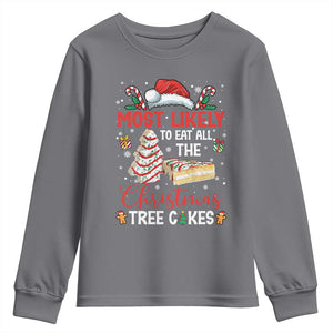 Funny Christmas Squad Youth Sweatshirt Most Likely To Eat All The Christmas Tree Cakes TS10 Charcoal Print Your Wear