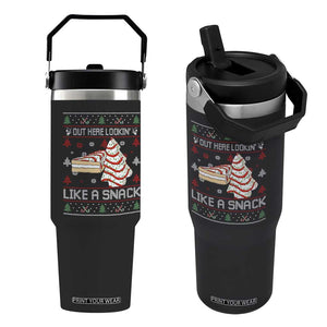 Debbies Christmas Tree Cake Flip Straw Tumbler Out Here Lookin Like A Snack TS10 One Size: 30 oz Black Print Your Wear