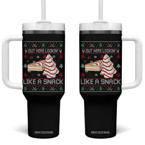 Debbies Christmas Tree Cake Tumbler With Handle Out Here Lookin Like A Snack TS10 One Size: 40 oz Black Print Your Wear