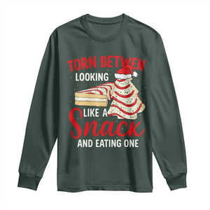 Torn Between Looking Like A Snack Or Eating One Christmas Long Sleeve Shirt Debbies Tree Cake TS10 Dark Forest Green Print Your Wear