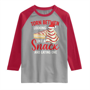 Torn Between Looking Like A Snack Or Eating One Christmas Raglan Shirt Debbies Tree Cake TS10 Sport Gray Red Print Your Wear