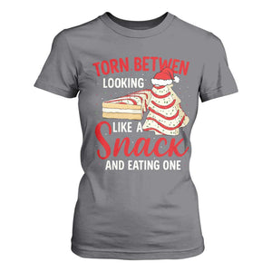 Torn Between Looking Like A Snack Or Eating One Christmas T Shirt For Women Debbies Tree Cake TS10 Charcoal Print Your Wear