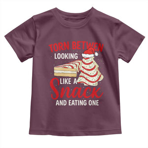 Torn Between Looking Like A Snack Or Eating One Christmas Toddler T Shirt Debbies Tree Cake TS10 Maroon Print Your Wear