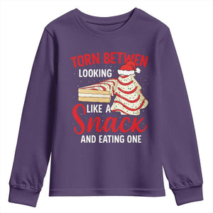 Torn Between Looking Like A Snack Or Eating One Christmas Youth Sweatshirt Debbies Tree Cake TS10 Purple Print Your Wear