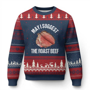 Funny Dank Meme Ugly Christmas Sweater May I Suggest The Roast Beef TS10 Navy Red Print Your Wear