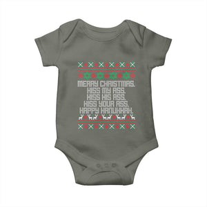 Merry Christmas Kiss My Ass Happy Hanukkah Baby Onesie TS10 Military Green Print Your Wear