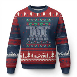 Merry Xmas Kiss My Ass Happy Hanukkah Ugly Christmas Sweater TS10 Navy Red Print Your Wear