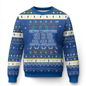 Merry Christmas Kiss My Ass Happy Hanukkah Hanukkah Ugly Sweater TS10 Blue White Print Your Wear