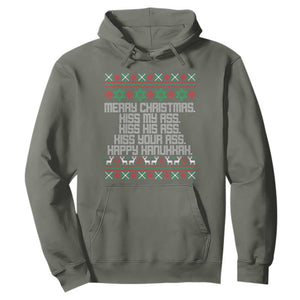 Merry Christmas Kiss My Ass Happy Hanukkah Hoodie TS10 Military Green Print Your Wear